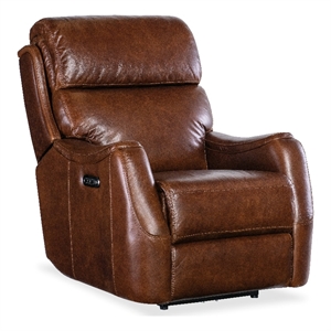 Bowery Hill Contemporary Zero Gravity Leather Power Recliner in Brown