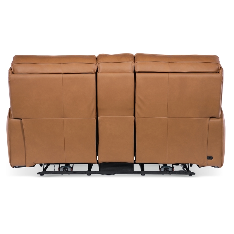 Bowery Hill Zero Gravity Leather Power Console Loveseat in Brown