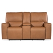 Bowery Hill Zero Gravity Leather Power Console Loveseat in Brown