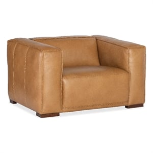 Bowery Hill Modern / Contemporary Wide Arm Chair in Carmel Brown Leather