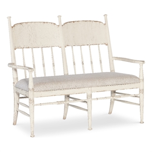 bowery hill modern / contemporary wood dining bench with beige fabric seat