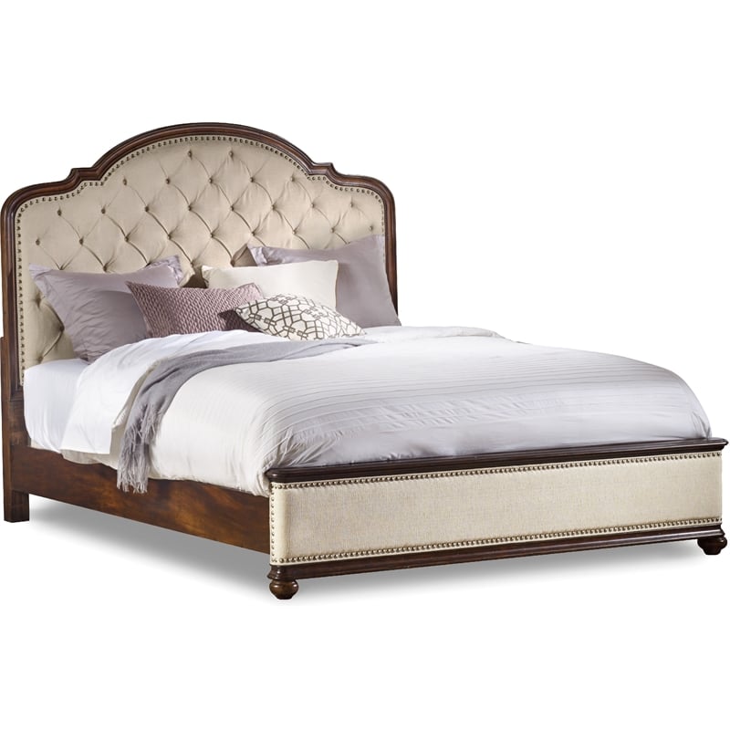Bowery Hill Solid Wood Tufted Queen Headboard - Alabaster/Mahogany