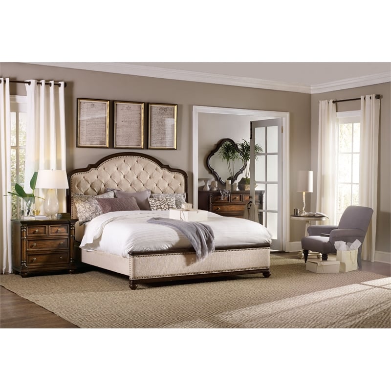 Bowery Hill Solid Wood Tufted Queen Headboard - Alabaster/Mahogany