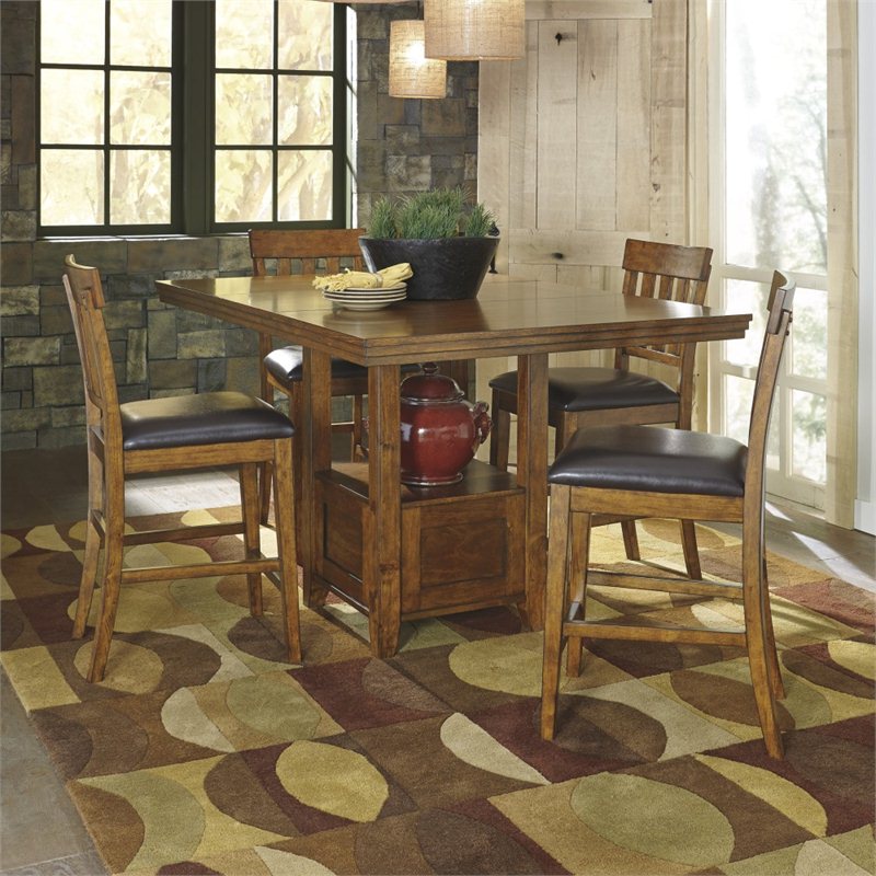Bowery Hill Modern Wood Extension Counter Height Table in Brown
