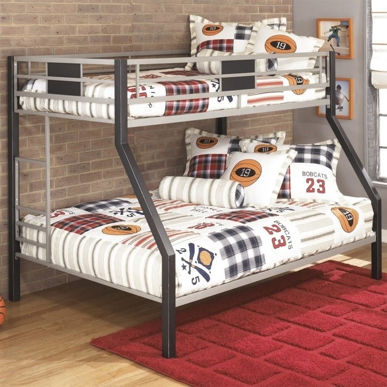 Bowery Hill Modern Metal Twin over Full Bunk Bed in Black and Gray