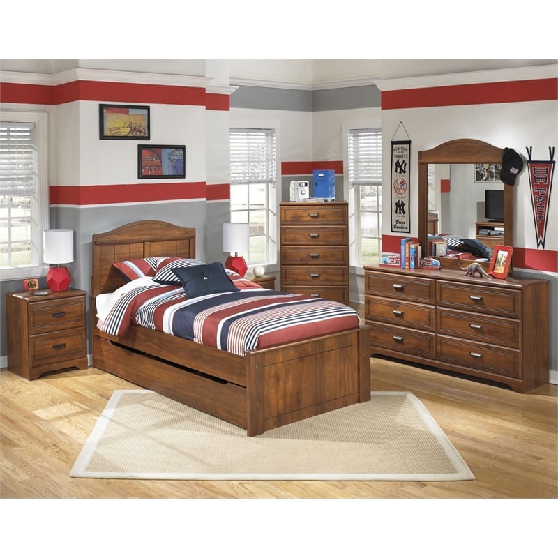 Bowery Hill Engineered Wood/Glass Bedroom Mirror in Medium Brown