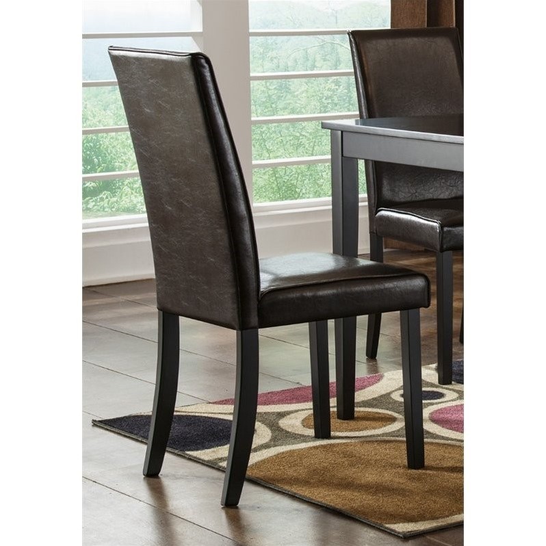 Bowery Hill Faux Leather Dining Side Chair in Brown Mahogany