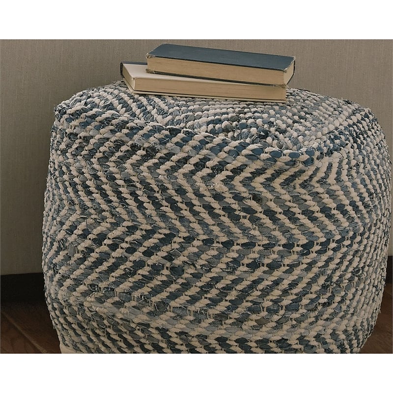 Bowery Hill Modern Handmade Square Pouf/Ottoman in Denim Blue