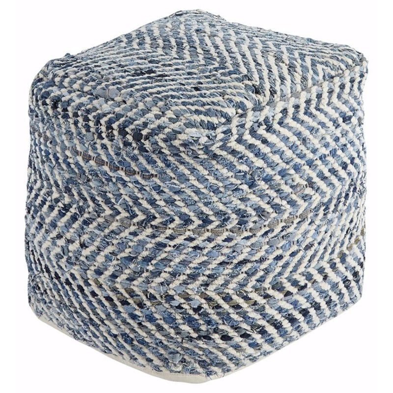 Bowery Hill Modern Handmade Square Pouf/Ottoman in Denim Blue