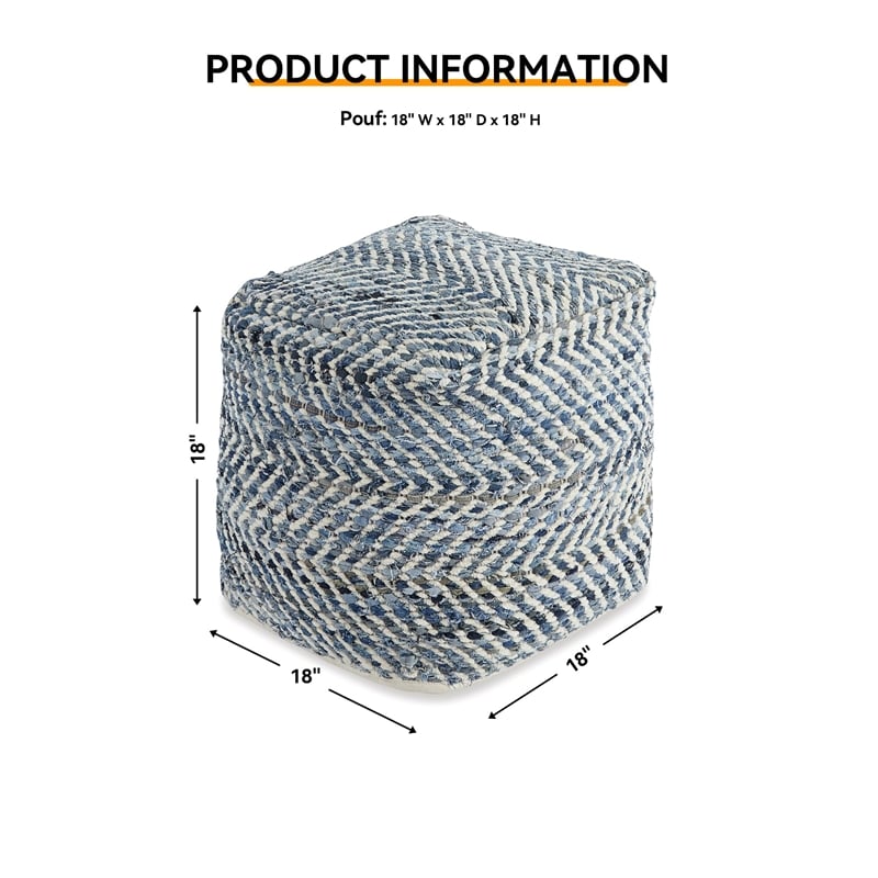 Bowery Hill Modern Handmade Square Pouf/Ottoman in Denim Blue