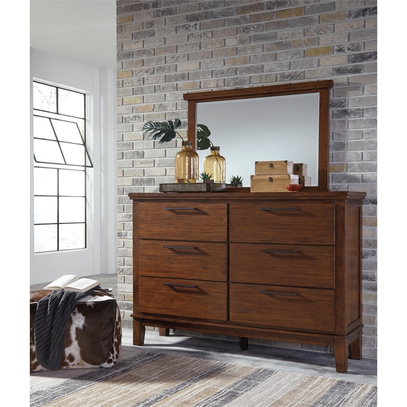 Bowery Hill Engineered Wood Rectangle Bedroom Mirror in Medium Brown