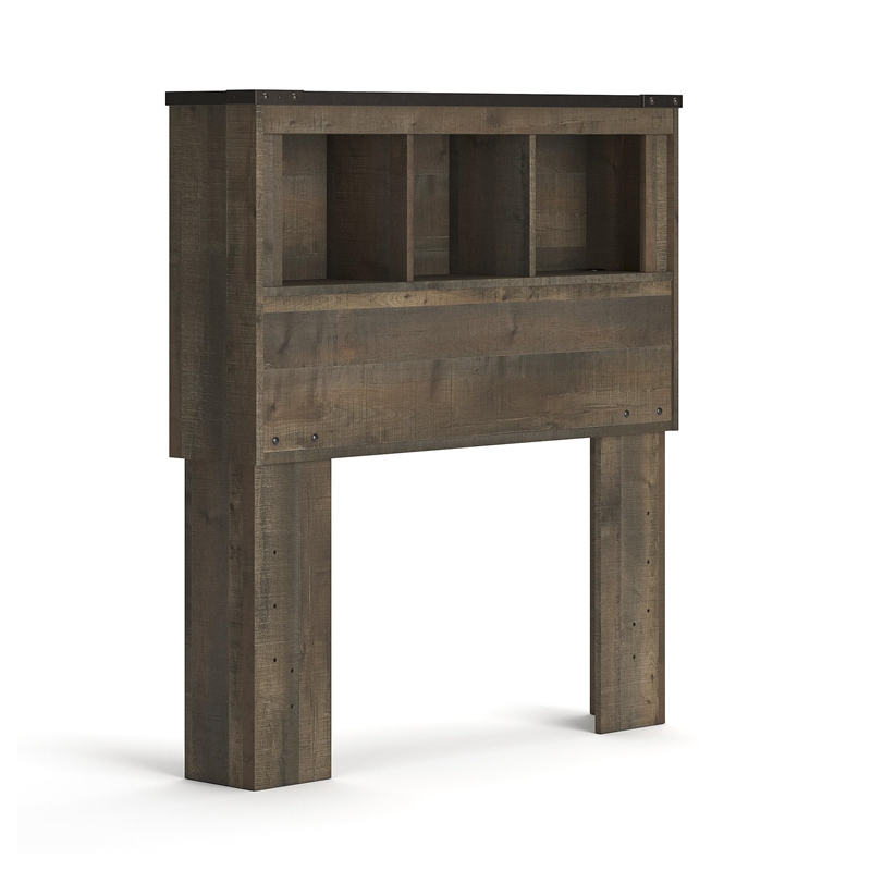 Bowery Hill Contemporary Wood Twin Bookcase Headboard in Brown