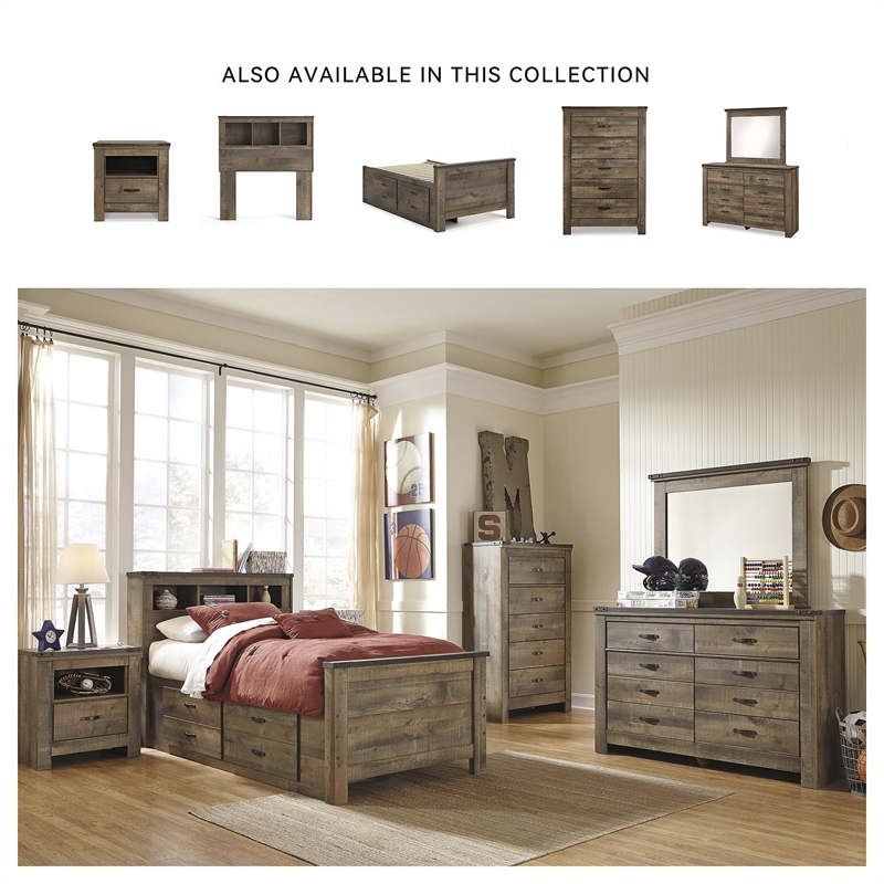 Bowery Hill Contemporary Wood Twin Bookcase Headboard in Brown