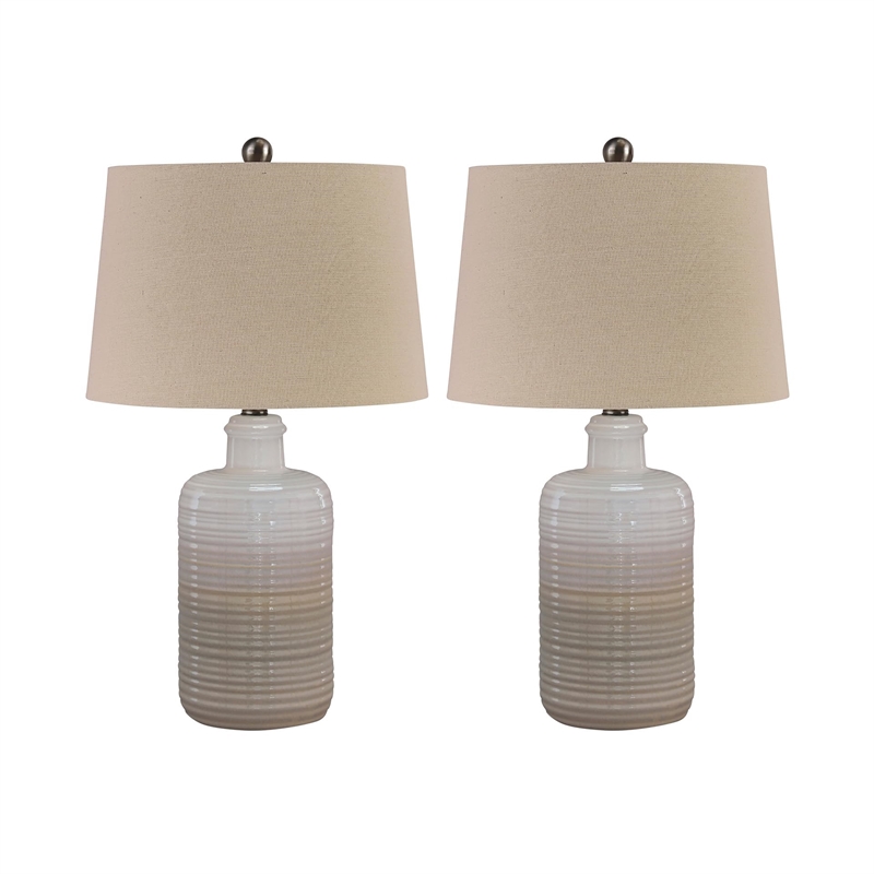 Bowery Hill Contemporary Ceramic Table Lamp in Taupe (Set of 2)