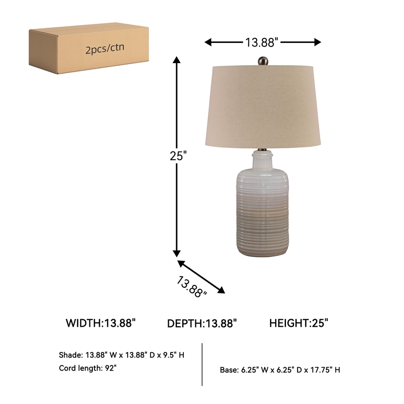 Bowery Hill Contemporary Ceramic Table Lamp in Taupe (Set of 2)