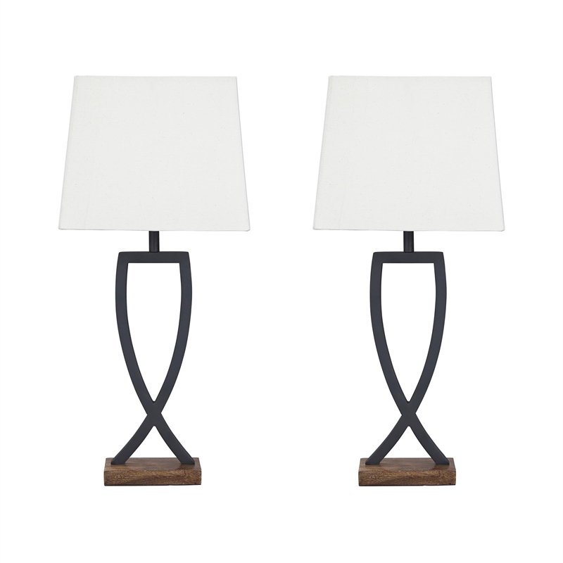 Bowery Hill Modern Metal Table Lamp in Black and Brown (Set of 2)