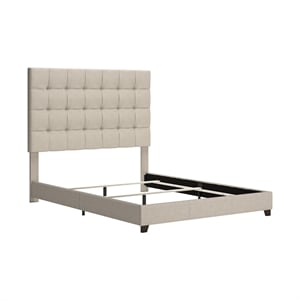 Bowery Hill Tufted Engineered Wood Frame Queen Panel Bed in Beige