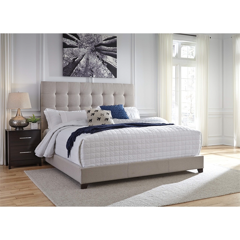 Bowery Hill Tufted Engineered Wood Frame Queen Panel Bed in Beige