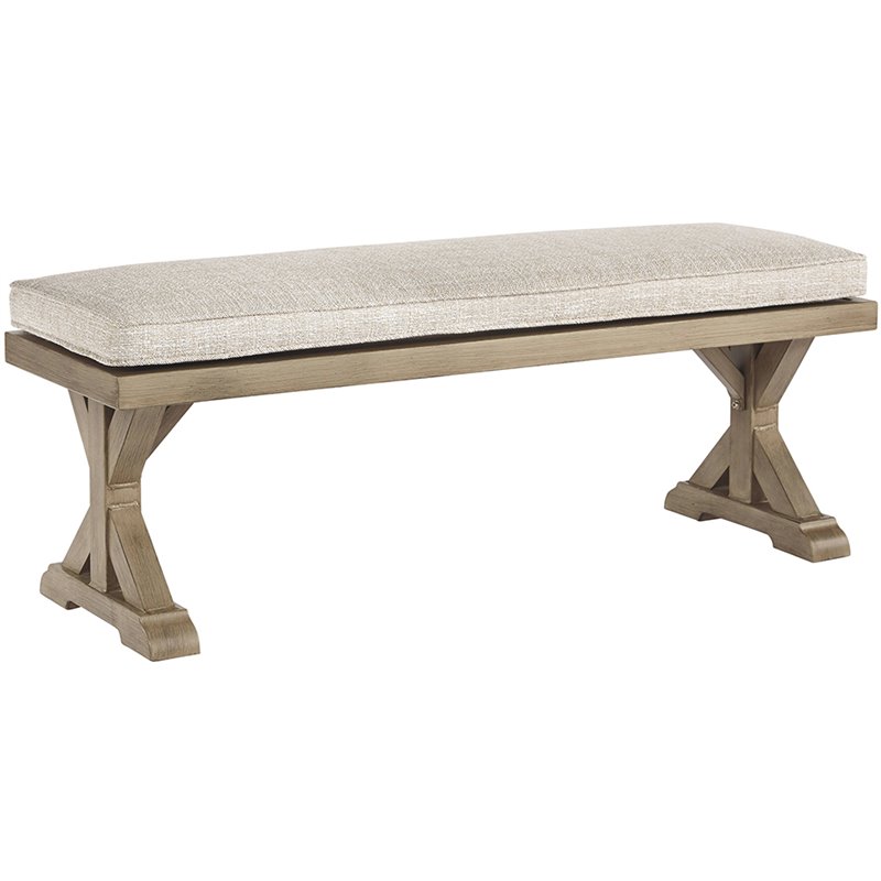 Bowery Hill Modern Outdoor Bench with Fabric Cushion in Beige