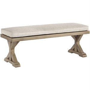 Bowery Hill Modern Outdoor Bench with Fabric Cushion in Beige