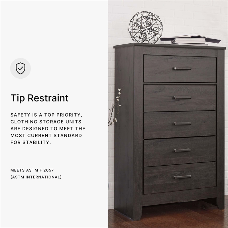 Bowery Hill Contemporary Engineered Wood 5 Drawer Chest in Almost Black