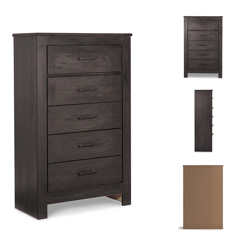 Bowery Hill Contemporary Engineered Wood 5 Drawer Chest in Almost Black