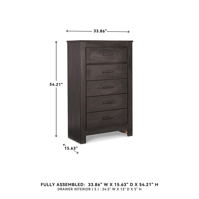 Bowery Hill Contemporary Engineered Wood 5 Drawer Chest in Almost Black