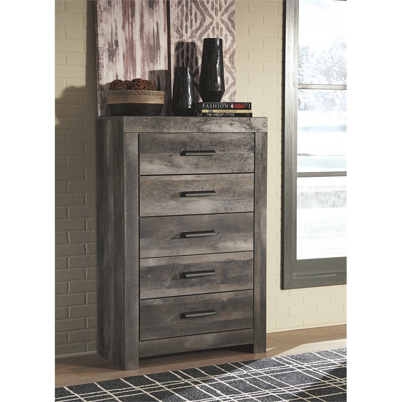 Bowery Hill Contemporary Engineered Wood 5 Drawer Chest in Gray
