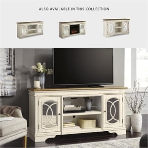 Bowery Hill Contemporary 74&quot&quot TV Stand in Chipped White and Brown