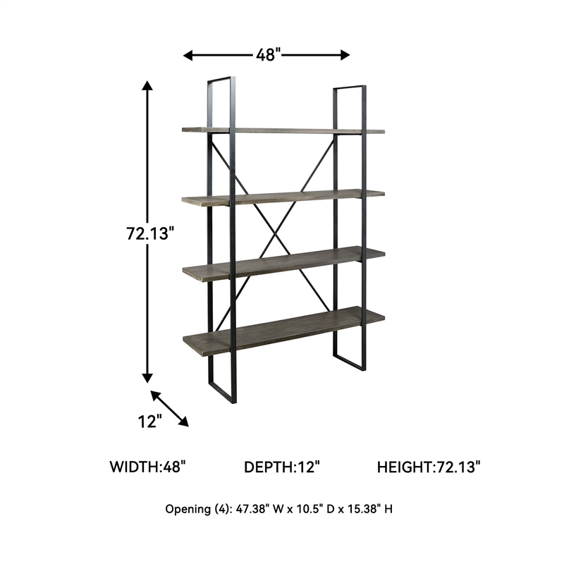 Bowery Hill Contemporary Engineered Wood 4 Shelf Bookcase in Gray and Black
