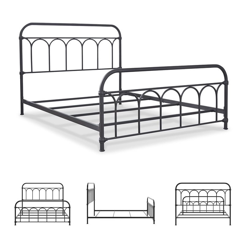 Bowery Hill Steel Metal Spindle Frame Queen Bed in Matte Black