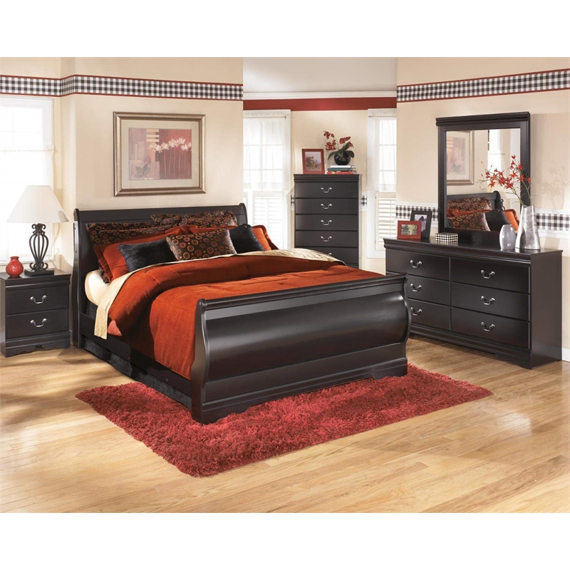 Bowery Hill Contemporary Wood Sleigh Full Headboard in Black