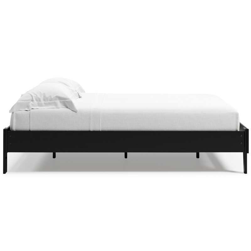 Bowery Hill Contemporary Engineered Wood Queen Platform Bed in Black