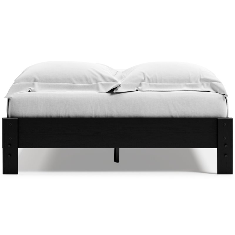 Bowery Hill Contemporary Engineered Wood Queen Platform Bed in Black