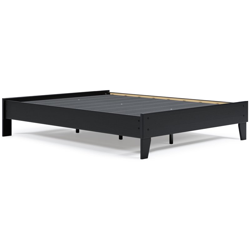 Bowery Hill Contemporary Engineered Wood Queen Platform Bed in Black