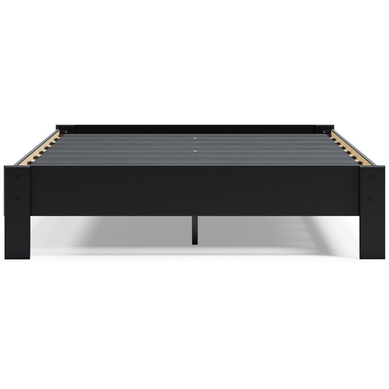 Bowery Hill Contemporary Engineered Wood Queen Platform Bed in Black