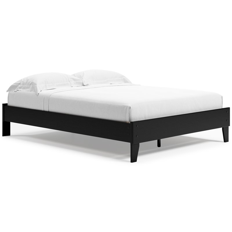 Bowery Hill Contemporary Engineered Wood Queen Platform Bed in Black