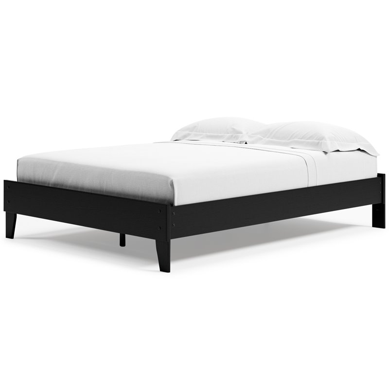 Bowery Hill Contemporary Engineered Wood Queen Platform Bed in Black