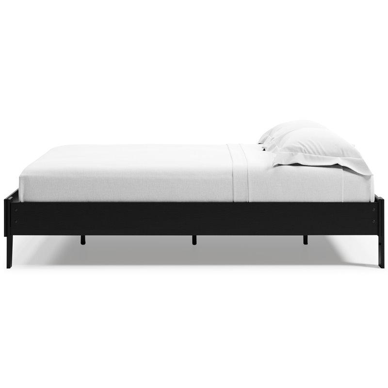 Bowery Hill Contemporary Engineered Wood Queen Platform Bed in Black