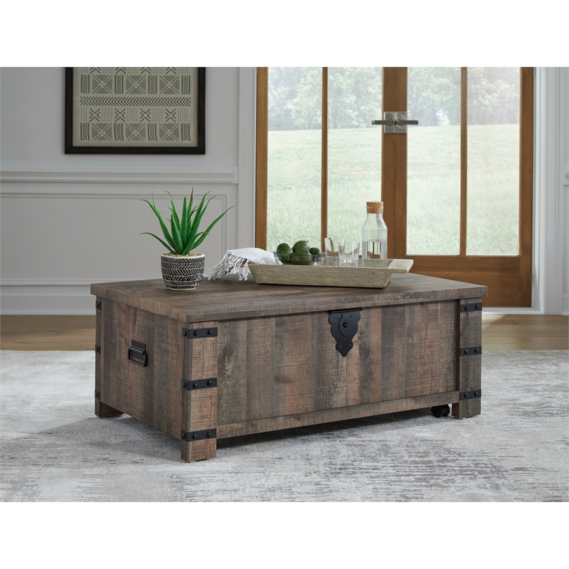 Bowery Hill Modern Wood Lift Top Cocktail Table in Brown & Black