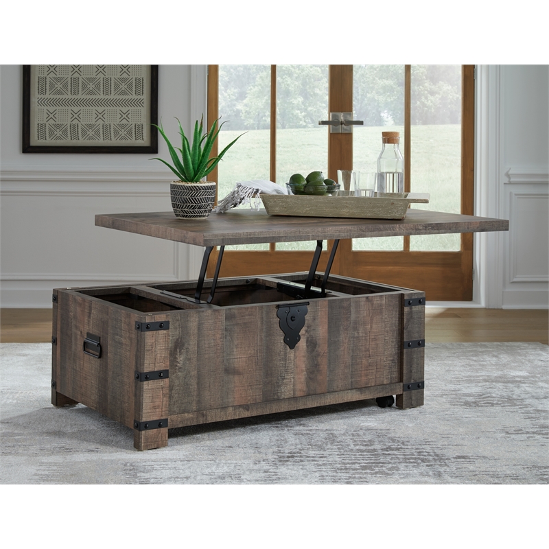 Bowery Hill Modern Wood Lift Top Cocktail Table in Brown & Black