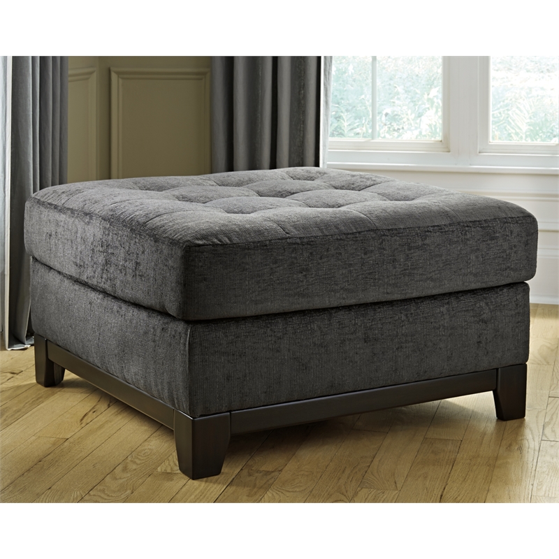 Bowery Hill Fabric Oversized Accent Ottoman in Charcoal & Black