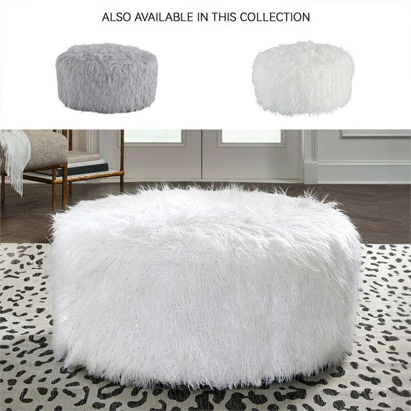 Bowery Hill Contemporary Fabric Oversized Accent Ottoman in White