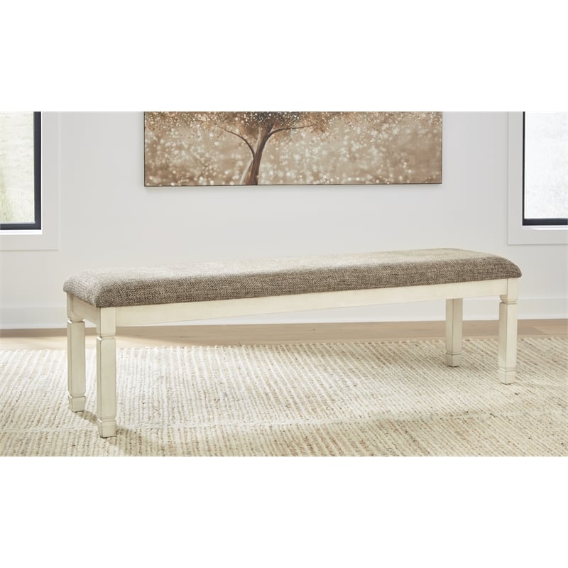 Bowery Hill Modern Wood Ding Room Bench in Antiqued White & Beige