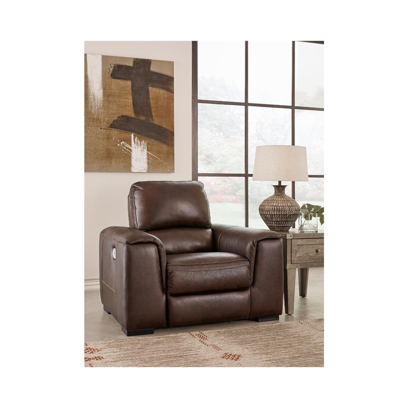 Bowery Hill Modern Leather Power Recliner with Headrest in Walnut