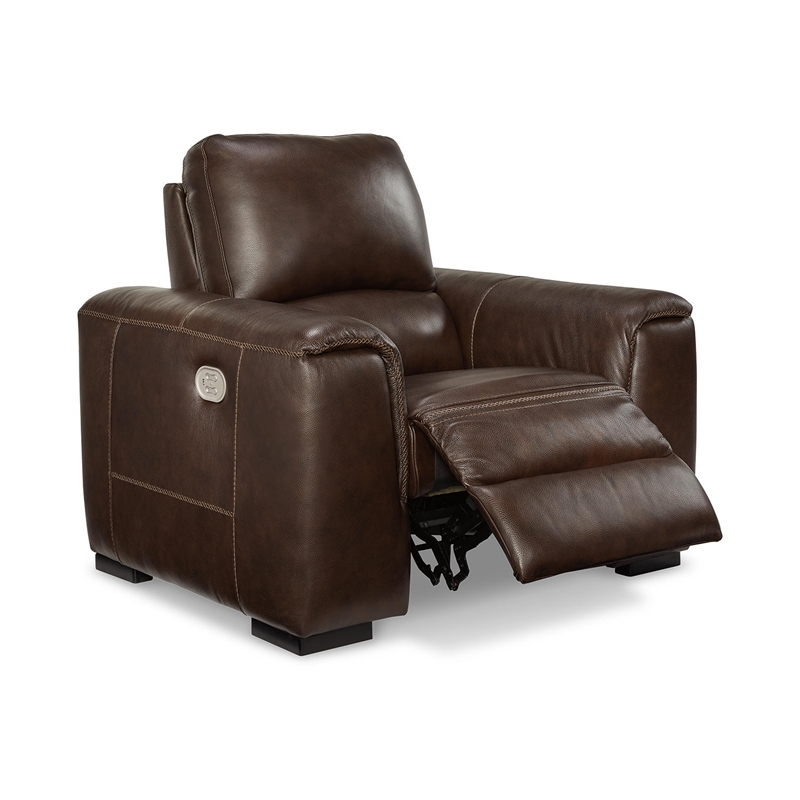 Bowery Hill Modern Leather Power Recliner with Headrest in Walnut
