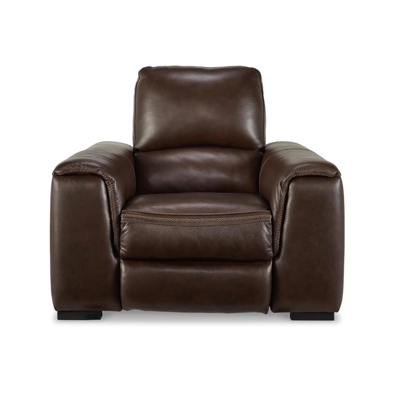 Bowery Hill Modern Leather Power Recliner with Headrest in Walnut