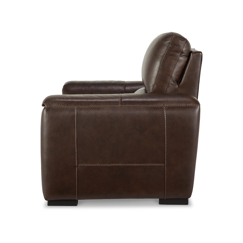 Bowery Hill Modern Leather Power Recliner with Headrest in Walnut