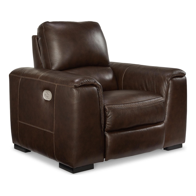 Bowery Hill Modern Leather Power Recliner with Headrest in Walnut