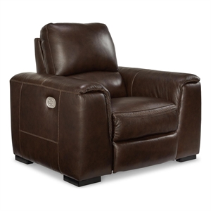 Bowery Hill Modern Leather Power Recliner with Headrest in Walnut